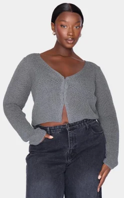 Plus Charcoal Knitted Hook And Eye Cardigan