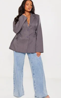 Plus Charcoal Lace Up Waist Blazer