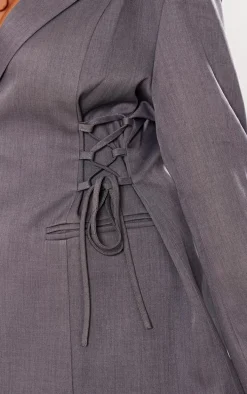 Plus Charcoal Lace Up Waist Blazer