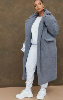 Plus Charcoal Longline Borg Coat