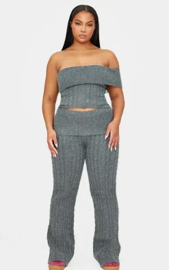 Plus Charcoal Marl Textured Knit Foldover Bandeau Top