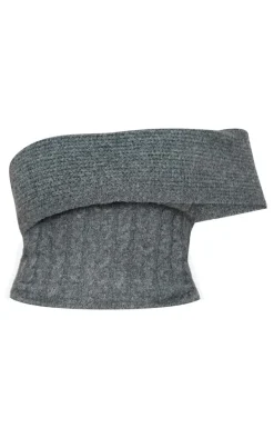 Plus Charcoal Marl Textured Knit Foldover Bandeau Top