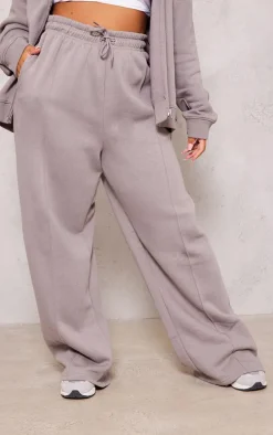 Plus Charcoal Mid Rise Seam Detail Straight Leg Sweatpants