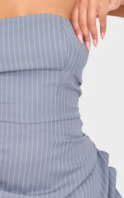 Plus Charcoal Pinstripe Woven Bandeau Ruched Side Skort Romper