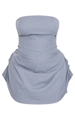 Plus Charcoal Pinstripe Woven Bandeau Ruched Side Skort Romper