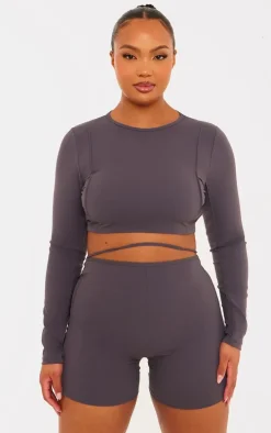 Plus Charcoal Sculpt Seam Detail Gym Top