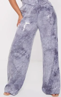 Plus Charcoal Sequin Wide Leg Pants