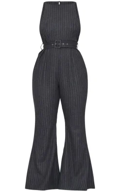 Plus Charcoal Slash Neck Check Jumpsuit