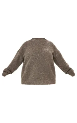 Plus Charcoal Soft Knit Boucle High Neck Sweater