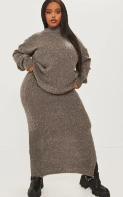 Plus Charcoal Soft Knit Boucle Maxi Skirt