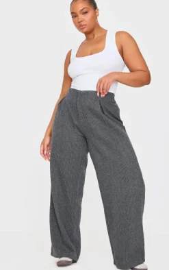 Plus Charcoal Tweed Low Rise Straight Leg Pants