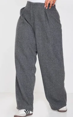 Plus Charcoal Tweed Low Rise Straight Leg Pants