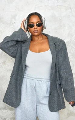 Plus Charcoal Wool Look Brushed Tailored Blazer