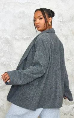 Plus Charcoal Wool Look Brushed Tailored Blazer