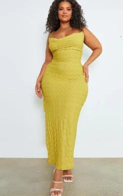 Plus Chartreuse Cowl Neck Textured Maxi Dress