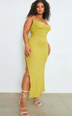 Plus Chartreuse Cowl Neck Textured Maxi Dress