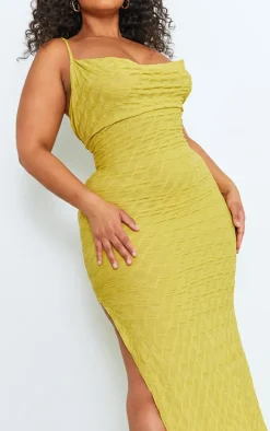 Plus Chartreuse Cowl Neck Textured Maxi Dress