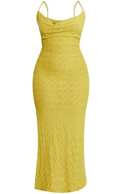 Plus Chartreuse Cowl Neck Textured Maxi Dress