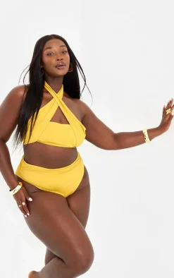 Plus Chartreuse Halterneck Wrap Bikini Top