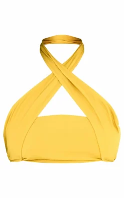 Plus Chartreuse Halterneck Wrap Bikini Top