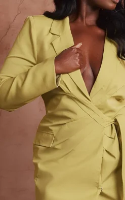 Plus Chartreuse Plunge Tie Side Blazer Dress