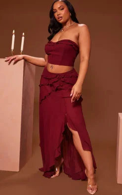 Plus Cherry Red Chiffon Frill Maxi Skirt