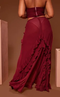 Plus Cherry Red Chiffon Frill Maxi Skirt