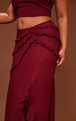 Plus Cherry Red Chiffon Frill Maxi Skirt