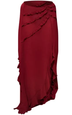 Plus Cherry Red Chiffon Frill Maxi Skirt