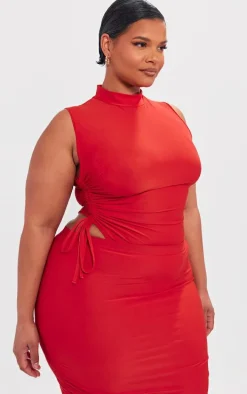 Plus Cherry Red High Neck Sleeveless Slinky Bodysuit