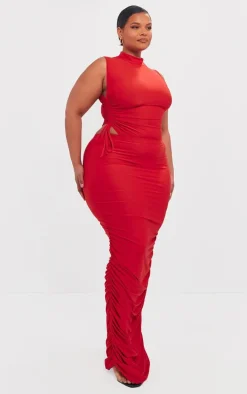 Plus Cherry Red High Neck Sleeveless Slinky Bodysuit