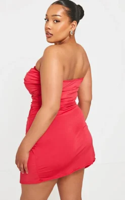 Plus Cherry Red Slinky Ruched Bandeau Top