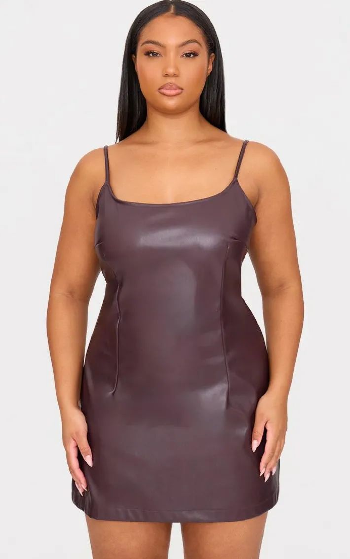 Plus Cherry Red Strappy Pu Bodycon Dress