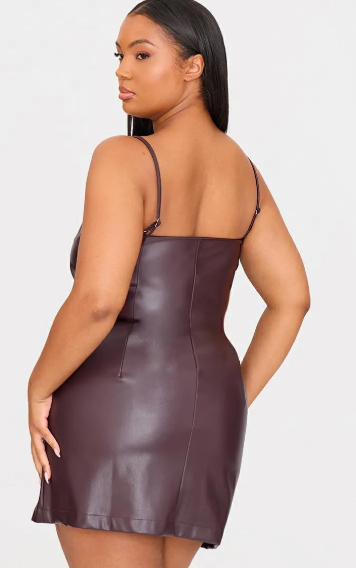 Plus Cherry Red Strappy Pu Bodycon Dress