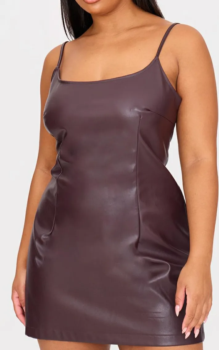 Plus Cherry Red Strappy Pu Bodycon Dress