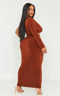 Plus Chocolate Acetate Slinky Cut Out Maxi Dress