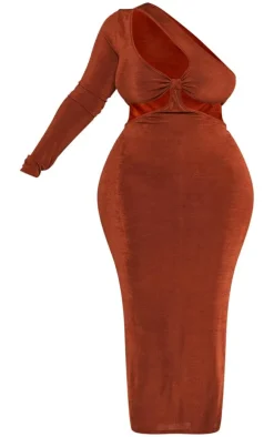 Plus Chocolate Acetate Slinky Cut Out Maxi Dress