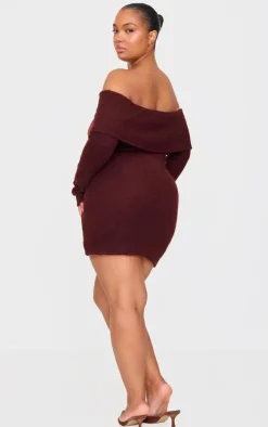 Plus Chocolate Soft Touch Bardot Mini Dress