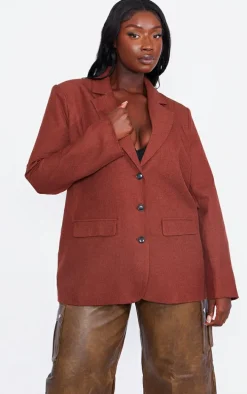 Plus Chocolate Brown Oversized Tailored Blazer
