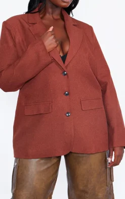 Plus Chocolate Brown Oversized Tailored Blazer