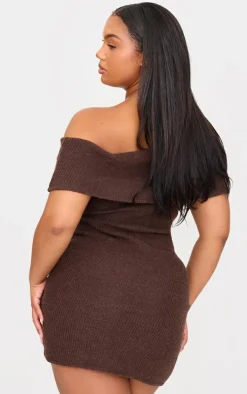 Plus Chocolate Brushed Rib Asymmetric Bodycon Dress