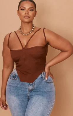 Plus Chocolate Bust Detail Corset Top