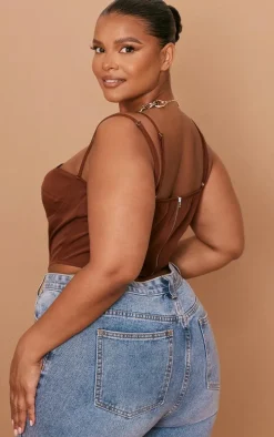 Plus Chocolate Bust Detail Corset Top