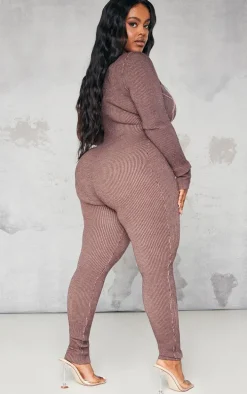 Plus Chocolate Cold Shoulder Seam Detail Jumpsuit