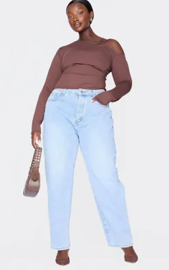 Plus Chocolate Contour Long Sleeve Knot Detail Top