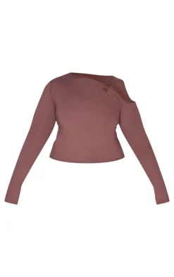 Plus Chocolate Contour Long Sleeve Knot Detail Top