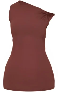 Plus Chocolate Contour Sleeveless Knot Detail Mini Dress