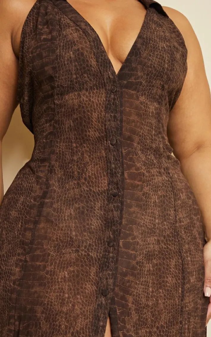 Plus Chocolate Croc Print Chiffon Maxi Dress