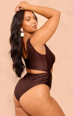 Plus Chocolate Cut Out Trim Detail Swimsuit