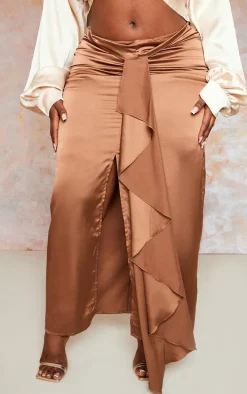 Plus Chocolate Drape Front Maxi Skirt